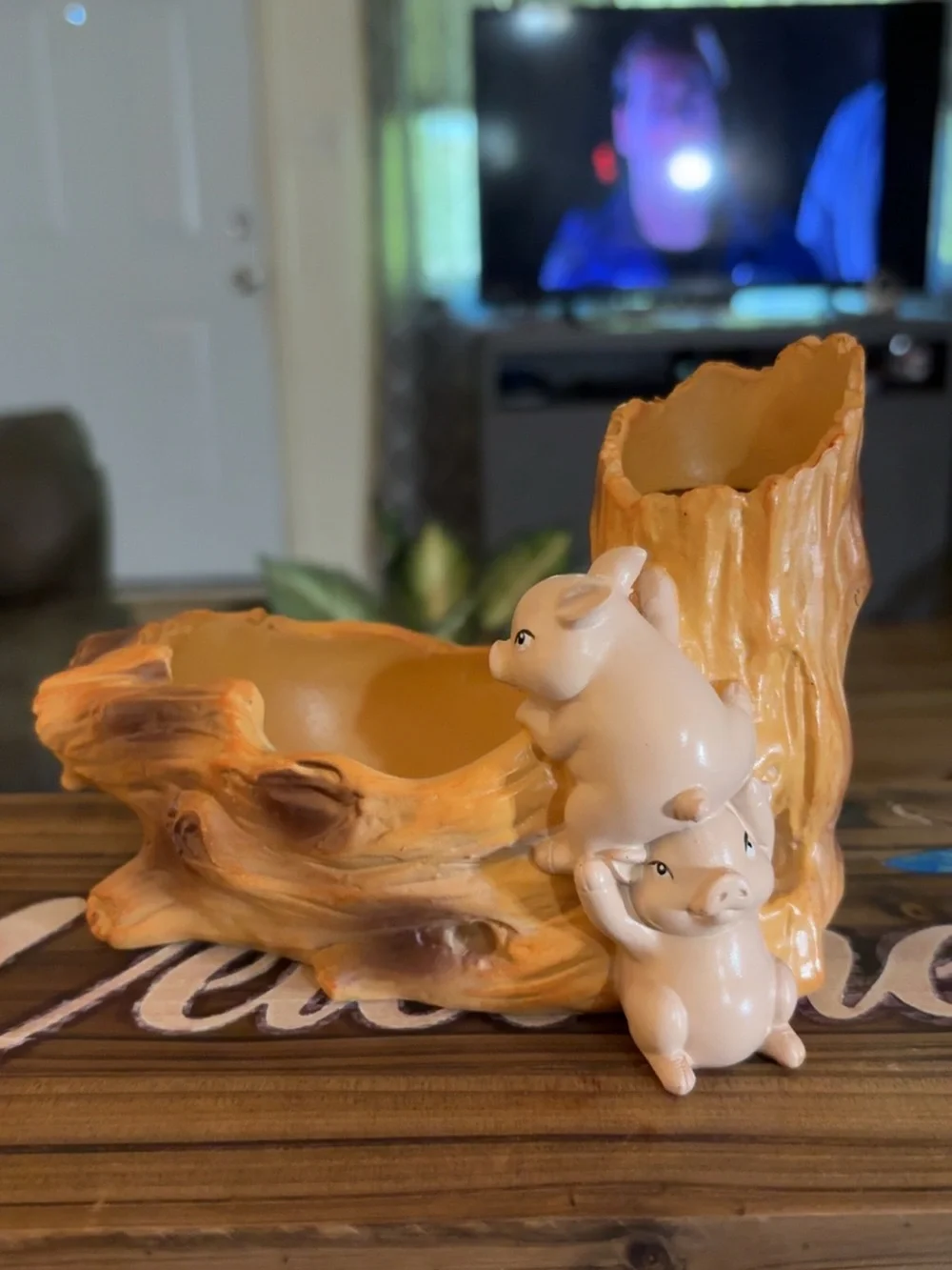 Resin Piglet Planter in Warm Tan and Cream